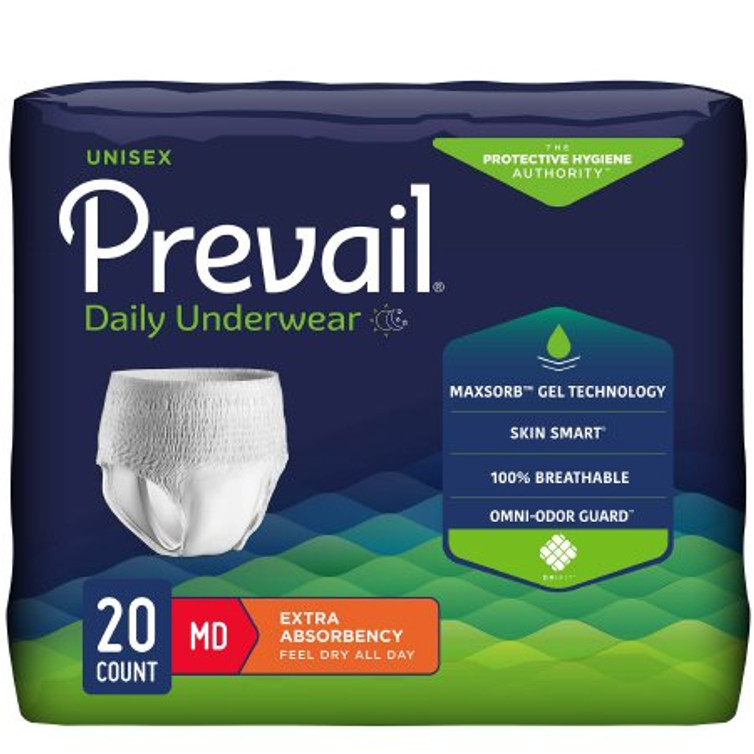 Unisex Adult Absorbent Underwear Prevail Daily Underwear Pull On with Tear Away Seams Medium Disposable Moderate Absorbency PV-512