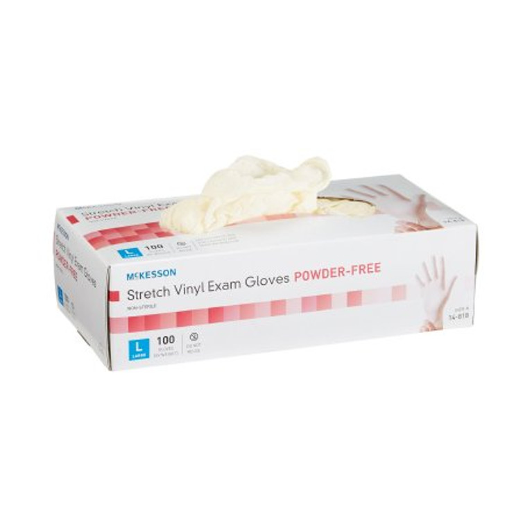 Exam Glove McKesson Large NonSterile Stretch Vinyl Standard Cuff Length Smooth Ivory Not Chemo Approved 14-818