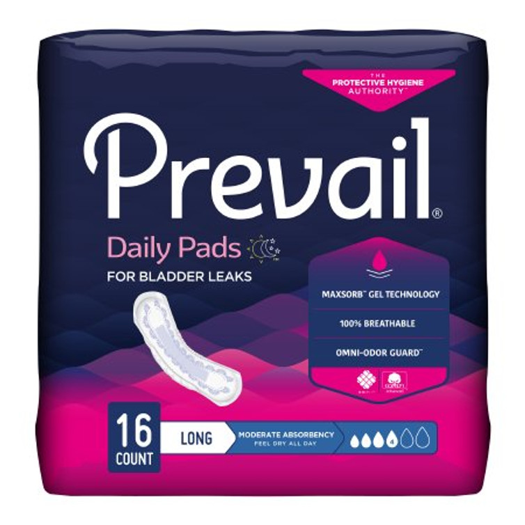 Bladder Control Pad Prevail Daily Pads 11 Inch Length Moderate Absorbency Polymer Core One Size Fits Most Adult Female Disposable BC-013