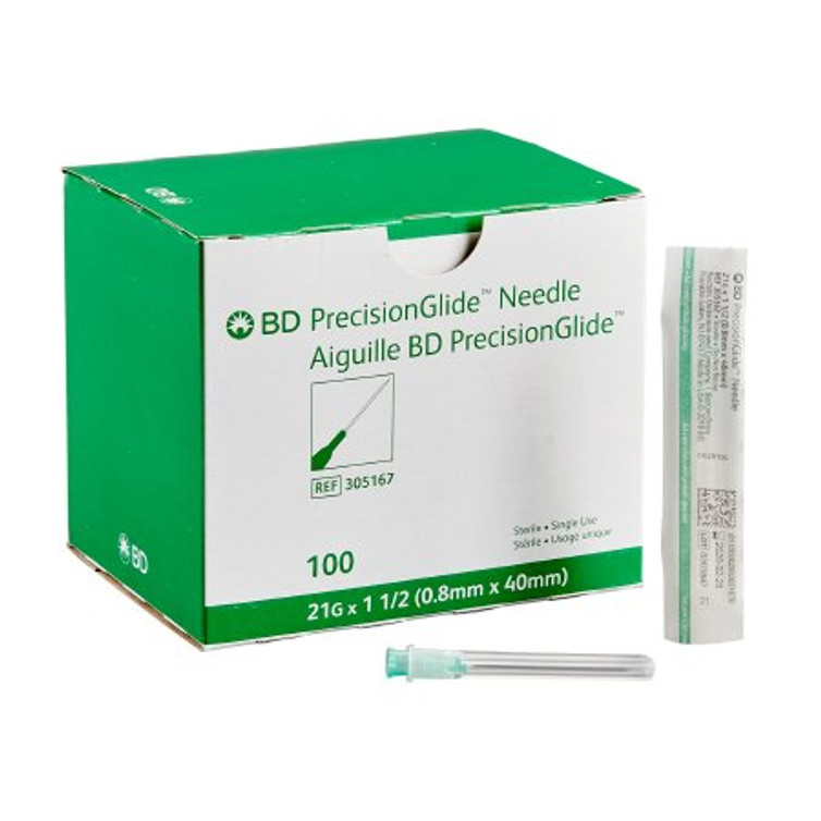Hypodermic Needle PrecisionGlide Without Safety 21 Gauge 1-1/2 Inch Length 305167