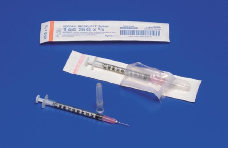 Tuberculin Syringe with Needle Monoject 1 mL 26 Gauge 3/8 Inch Detachable Needle Without Safety 1180126038