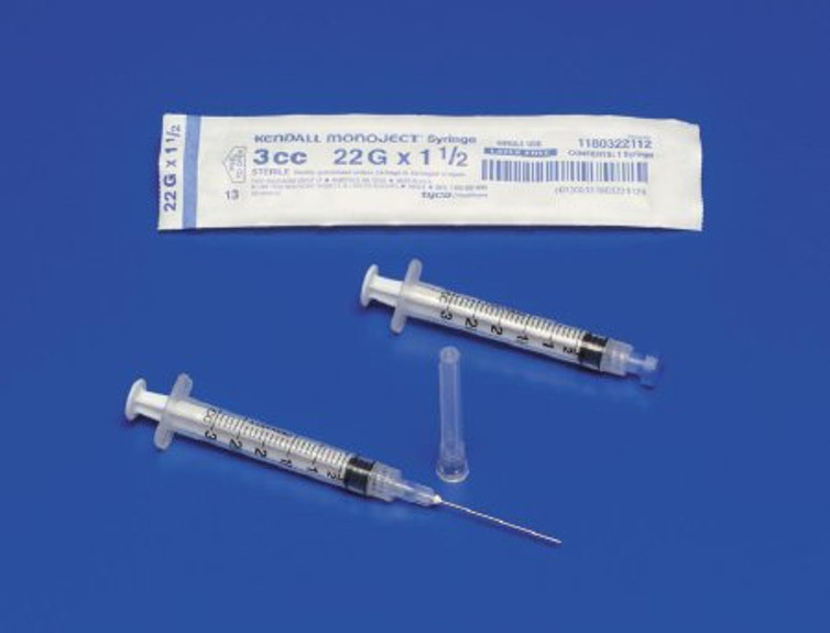 Syringe with Hypodermic Needle Monoject 3 mL 20 Gauge 1 Inch Detachable Needle Without Safety 1180320100