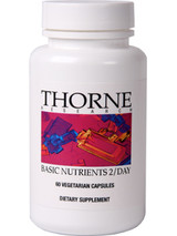 DescriptionProduct DetailsSpecifications

Basic Nutrients 2/Day 60 caps
 
Dietary Supplement
 
Suggested Use: Take 2 capsules daily or as recommended by your health-care practitioner.
 
Supplement Facts
Serving Size: Two Capsules
Servings Per Container: 30
Two Capsules Contain:
Vitamin A (3,000 IU from Mixed Carotenes and 2,000 IU as Palmitate) 5,000 IU 
Vitamin C (as Ascorbic Acid) 250 mg 
Vitamin D (as Vitamin D3) 2,000 IU 
Vitamin E (as d-Alpha Tocopheryl Acid Succinate) 20 IU
Vitamin K (200 mcg as Vitamin K1 and 200 mcg as Vitamin K2) 400 mcg 
Thiamin (as Thiamin HCl) 50 mg 
Riboflavin (as Riboflavin 5-Phosphate Sodium) 12 mg 
Niacin (as Niacinamide) 80 mg 
Vitamin B6 (as Pyridoxal 5-Phosphate) 20 mg 
Folate (as L-5-Methyltetrahydrofolate  from L-5-Methyltetrahydrofolic Acid,
Glucosamine Salt) 400 mcg 
Vitamin B12 (as Methylcobalamin) 600 mcg 
Biotin 500 mcg 
Pantothenic Acid
(as Calcium Pantothenate) 45 mg 
Calcium (as Calcium Bisglycinate Chelate) 30 mg
Iodine (as Potassium Iodide) 75 mcg 
Magnesium (as Magnesium Bisglycinate Chelate) 20 mg 
Zinc (as Zinc Bisglycinate Chelate) 15 mg 
Selenium (as Selenomethionine) 200 mcg 
Copper (as Copper (II) Bisglycinate Chelate) 750 mcg 
Manganese (as Manganese (II) Bisglycinate Chelate) 3 mg
Chromium (as Chromium Nicotinate Glycinate Chelate) 400 mcg 
Molybdenum (as Molybdenum(II) Glycinate Chelate) 100 mcg 
d-Gamma Tocopherol(from Mixed Tocopherols) 24 mg 
Boron (as Bororganic Glycine) 2 mg
Gamma tocopherol does not have a recognized IU equivalent
Other Ingredients: Hypromellose (derived from cellulose) capsule, Microcrystalline Cellulose, Calcium Laurate,
Silicon Dioxide.
 
Tamper Evident: Use only if bottle is sealed. 
 
Store tightly sealed in a cool, dry place.
 
If pregnant, consult your health-care practitioner before using this product.
 
 This product uses Gnosis S.p.A.s L-5-Methyltetrahydrofolic Acid, Glucosamine Salt (Quatrefolic®). Quatrefolic is a registered trademark of Gnosis S.p.A.