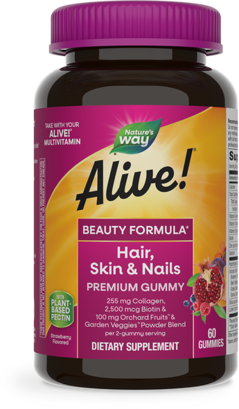Alive!® Hair, Skin & Nails Premium Gummies - 60 gummies / Strawberry By Nature's Way