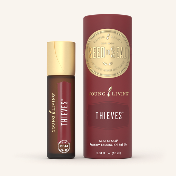 Thieves® Roll-On is a legendary blend of purifying essential oils and is prediluted for topical application. Formulated with Clove, Lemon, Cinnamon Bark, Eucalyptus Radiata, and Rosemary, it is known for it's cleansing properties.