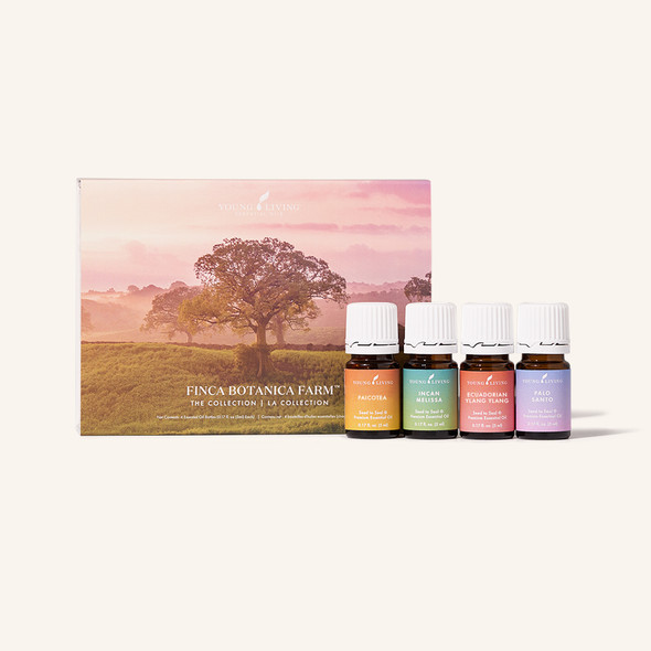 The Finca Botanica Farm Collection features four rare, exotic essential oils from plants cultivated at Young Living’s Finca Botanica Farm and Distillery in Chongon, Ecuador: Incan Melissa, Paicotea, Ecuadorian Ylang Ylang, and Palo Santo.
