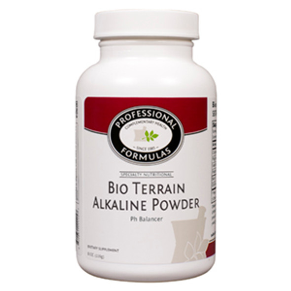 Bio Terrain Alkaline Powder by Professional Complimentary Health Formulas  8 oz (226 g)

Indications

Provides alkaline buffers for an acid-excess system.

Recommended Dosage
As a nutritional supplement, take 3/4 teaspoon daily with 4oz. of water, or as directed by your health care professional.


Each 1 1/2 teaspoon contains

Calcium (carbonate)	195	mg
Magnesium (citrate)	          35	mg
Sodium (bicarbonate)	333	mg
Potassium (50% bicarbonate/50% citrate)  83	mg
Sea salt	   20	mg
Cell salts (6X homeopathic)  8 mg