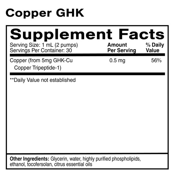 Oral Liposomal Copper GHK NET WT 1.0 FL OZ (30mL) By Quick Silver From Clinical Nutrition Centers