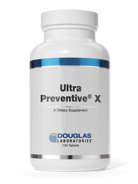 Ultra Preventive X Multivitamin by Douglas Labs is a comprehensive, highly concentrated vitamin-mineral, trace element daily supplement containing more than 50 nutritional ingredients, all in a special herbal green food base.
Essential nutrition for optimal health in a vegetable/fruit food base
Contains more than 50 nutritional ingredients
Potent antioxidant support formula
Herbal green food base also includes important phytonutrients
Ultra Preventive X has been carefully developed to contain the right proportions of vitamins, minerals, trace elements, and other nutrients without danger of toxic build-up or other side effects. Each ingredient is selected in consideration of its absorbability, competitive relationship with other nutrients, allergenic potential, and long-term reliability.
Certain nutrients such as beta-carotene, vitamin C, vitamin E, and B-complex vitamins are included in high-potency amounts because of the vital roles they play in supporting antioxidant protection, energy production, the maintenance of healthy blood cells, the nervous system, hormonal balance, and more. Minerals and trace elements are provided in their most bioavailable forms.

Ultra Preventive X now contains Metafolin, a patented, natural form of (6S) 5-methyltetrahydrofolate (5-MTHF) as well as 1,000 IU of vitamin D3 per serving. 5-MTHF is the naturally occurring, predominant form of folate commonly found in cells and is essential for overall health, as it participates as a cofactor in a reaction that involves the remethylation of homocysteine to methionine. Unlike synthetic folic acid, 5-MTHF can be used directly by the body, without the need for an additional conversion via the enzyme (5,10-methylenetetrahydrofolate reductase (MTHFR)).In certain populations, the bodys ability to convert folic acid to 5-MTHF by use of this enzyme may be compromised due to genetic differences. Metafolin contains only the S isomer of 5-MTHF and has been shown to be the only form of folate to be able to cross the blood-brain barrier.

Additional vitamin D3 (also known as cholecalciferol) has been added to this formula as numerous scientists now feel that supplementation with vitamin D at levels greater than previously thought necessary is critical to helping support maintenance of overall health.

Ultra Preventive X's herbal green food base also includes important phytonutrients. Gluten free grasses and several varieties of microalgae supply chlorophyll, carotenes, B-vitamins, and trace elements. Cruciferous vegetables, broccoli and cauliflower, offer protective sulforophane compounds known for their ability to induce protective phase 2 detoxifying enzymes.