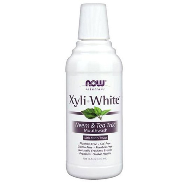 NOW XyliWhite Mouthwash is an effective fluoride-free oral rinse that works in unique ways to help you achieve a smile that's healthier and brighter than ever before XyliWhite Mouthwash gets its cleansing properties from xylitol - a naturally occurring sugar alcohol that has been shown in clinical studies to help promote dental health effectively rinsing debris such as food particles from mouth surfaces. Xylitol also helps safeguard healthy tooth enamel surfaces. By preventing the mouths pH levels from falling below their normal range XyliWhite Mouthwash protects the enamel surface of teeth. Neem and Tea Tree are combined in this mouthwash to provide gentle relief for people requiring additional oral care assistance.