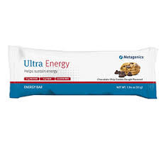 METAGENICS HAS DISCONTINUED THIS PRODUCT - BEST REPLACEMENT IS DESIGNS FOR HEALTH BARS SELECTIONS Ultra Energy supplies 15 grams of protein and 24 grams of carbohydrates to help sustain energy. It features high quality whey and milk protein and 9 grams of fiber. Most of the fiber comes from isomalto-oligosaccharides (IMO), a prebiotic fiber. It is a delicious way to satisfy hunger.