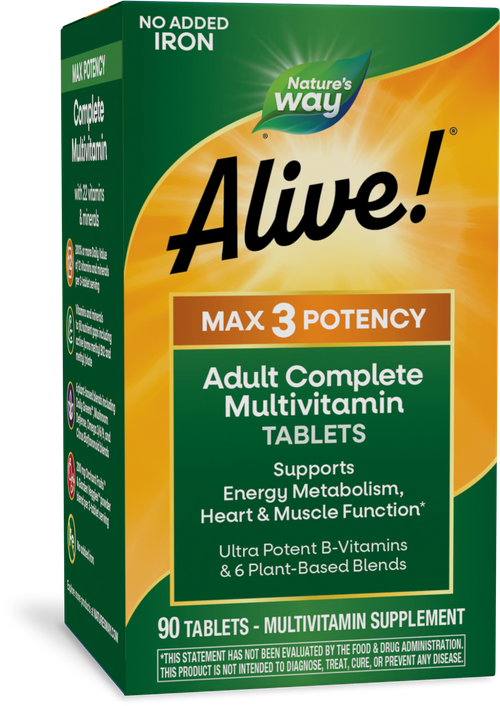 Alive!® Max3 Potency Adult Complete MultivitaminNo Added Iron 90 tablets