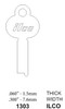 Ilco 1303 Key Blank Line Drawing, dimensions and profile