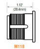 GMS M118T 26D Thumb Turn, Mortise Cylinder 1-1/8" Satin Chrome