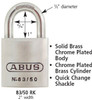 Abus 83/50-200 Chrome Plated Brass Padlock with Kwikset Keyway, Zero Bitted