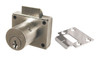 Olympus L20V KD 26D Heavy duty spring latch drawer lock supplied in satin chrome 26D finish shown with accessories