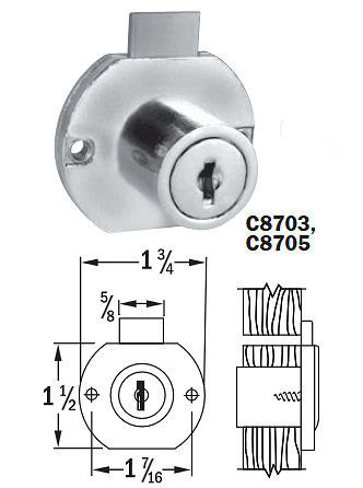 Compx National C8703-C346A-14A Drawer Lock, 15/16 KA C346A Bright