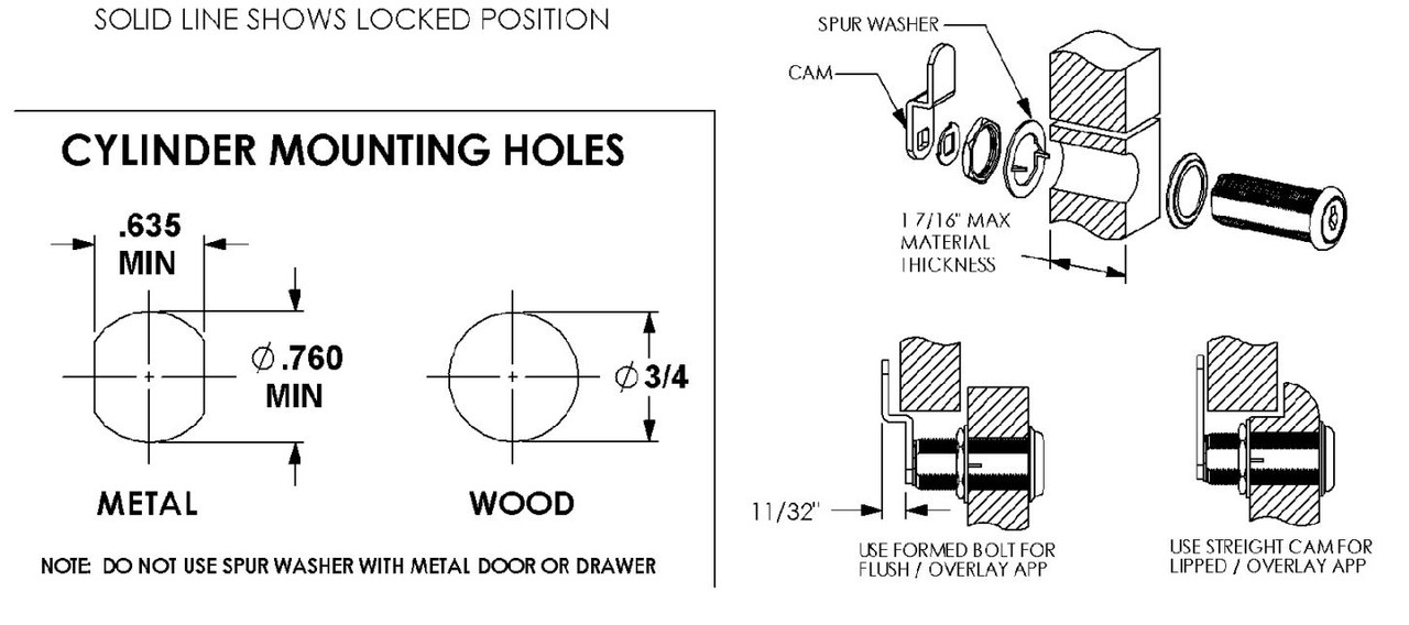 Compx National C8060 KD 14A Cam Lock, 1-3/4 Keyed Different Nickel Finish