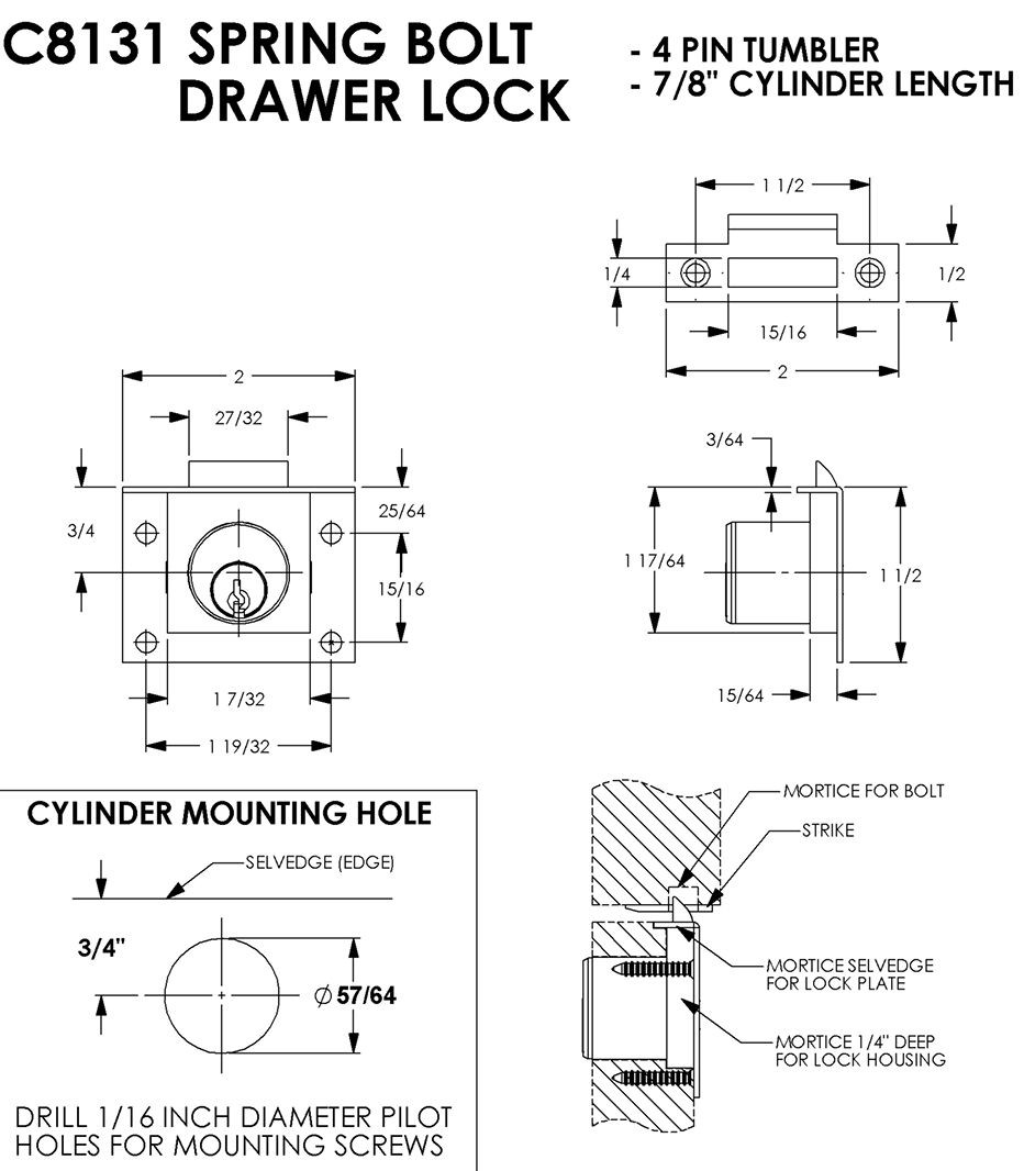 Compx National C8131 7/8 Spring Latch Drawer Lock, Brushed Chrome