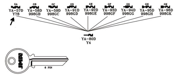JMA YA-57D Key Blank for Yale GA 6pin 998GA,Y78