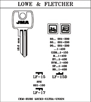 JMA LF-15 Key Blank for Lowe & Fletcher LF5