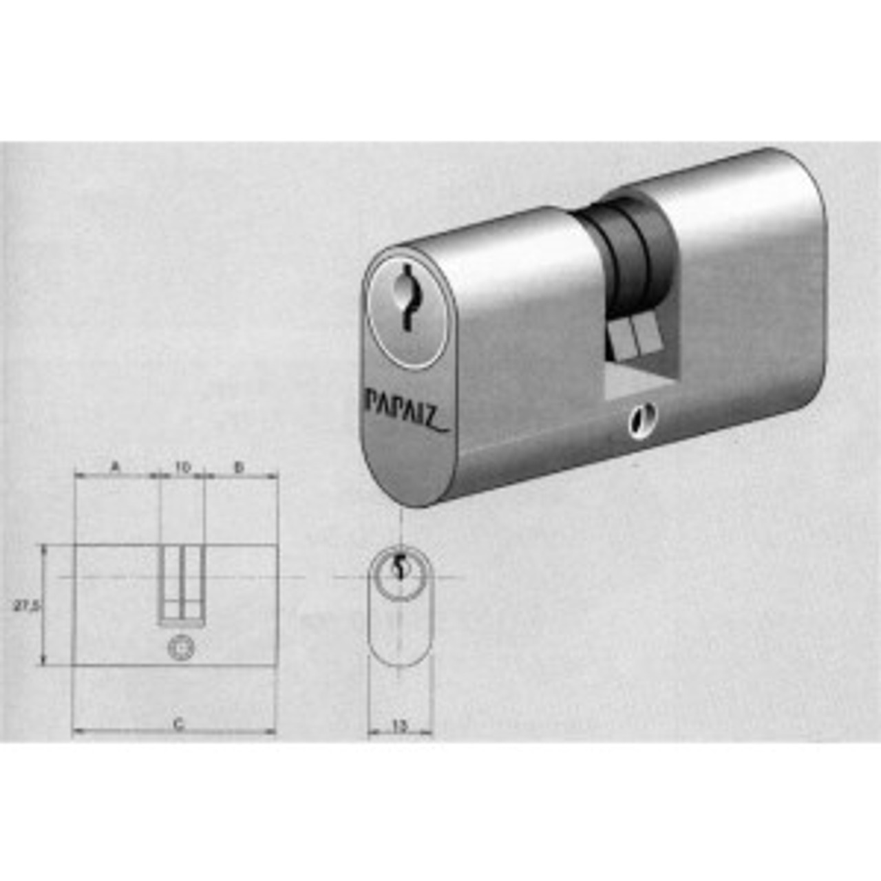Papaiz MZ35 Mortise Lock Complete US3, Double Cylinder