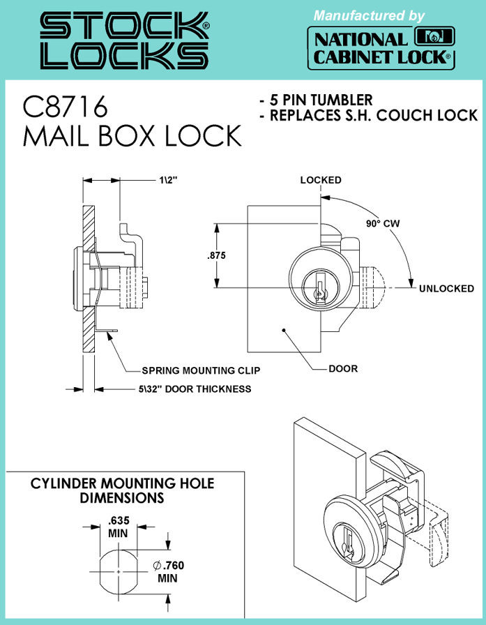 Compx National C8716 Mailbox lock, for Some SH Couch
