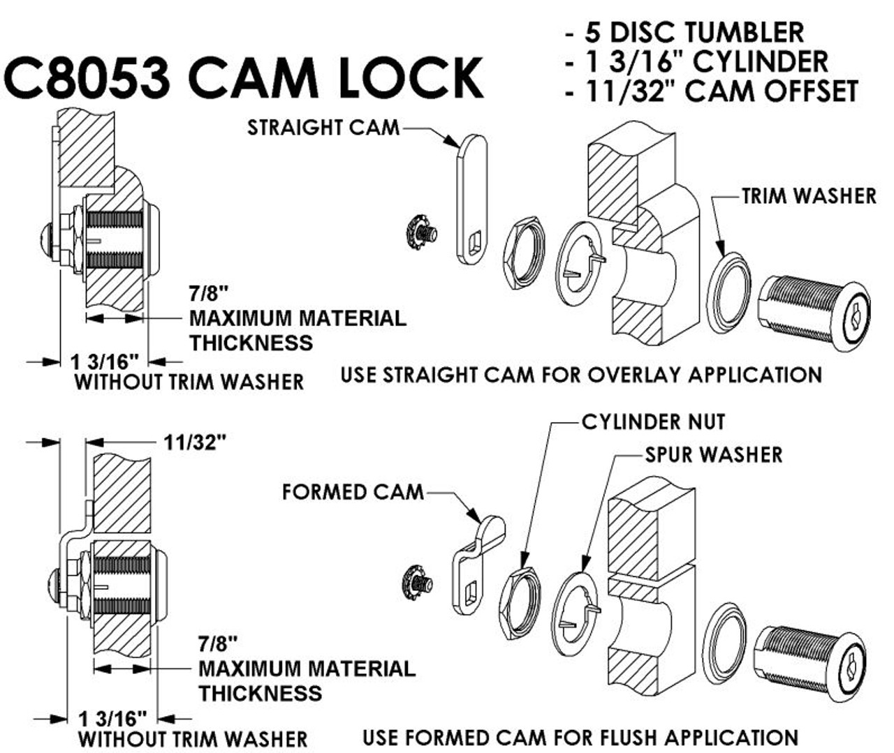 CompX Cam Lock Master Keyed/Keyed Different-Nickel C8053-14A-MKKD