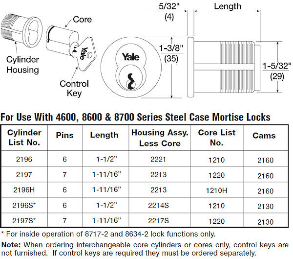 Housing Assemble, for 2197 & 2196H Mortise Cylinder