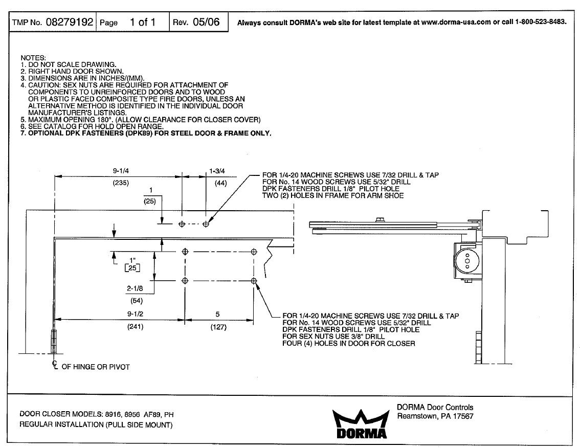 Dorma Kaba 8916 AF89P 689 Door Closer Aluminum Finish