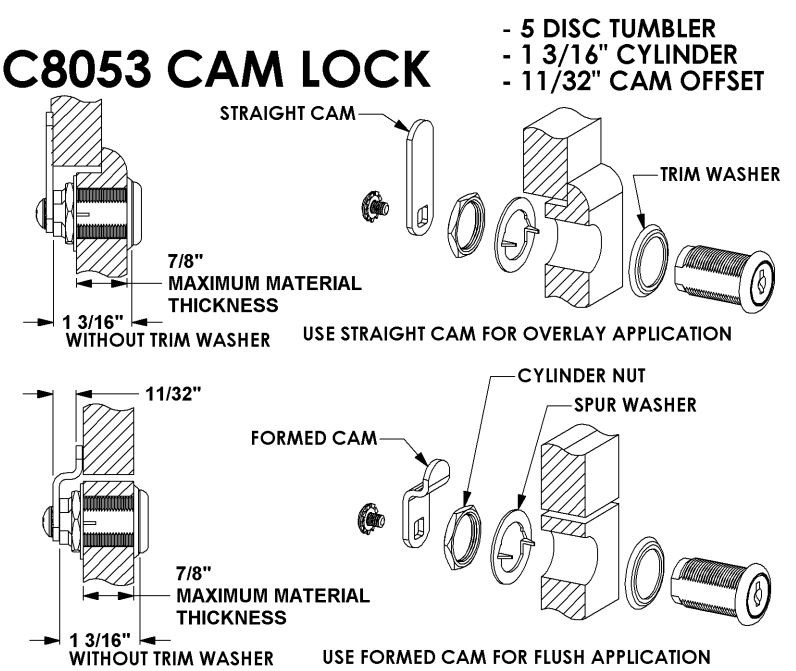 Compx National C8053 C346A 4G Cam Lock, 1-3/16 Keyed Alike C346A ...