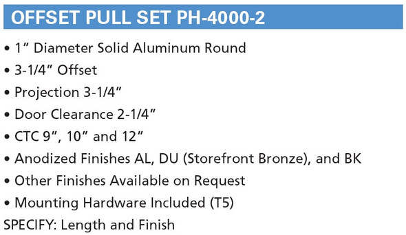 International PH-4000-2-9-AL T5, Offset Pull Set (Pair), CTC 9in AL (Type 5)