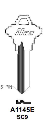 Ilco A1145E Key Blank Line Drawing Profile Image
