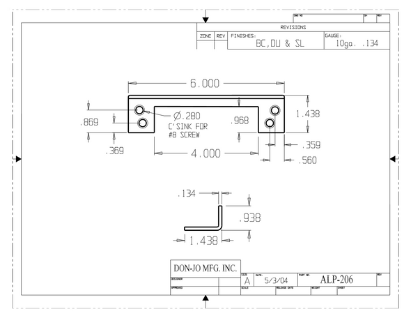 Don-Jo ALP-206-DU Outswing Door Latch Guard dimensions