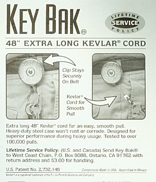 Lucky Line 43751 Key-Bak, Clips on Belt 48"
