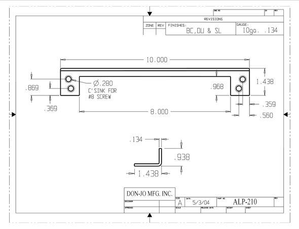 Don-Jo ALP-210-SL Latch Guard Dimensions