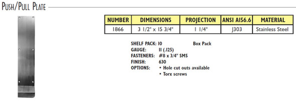 Push Plate, W/Built in Pull 630