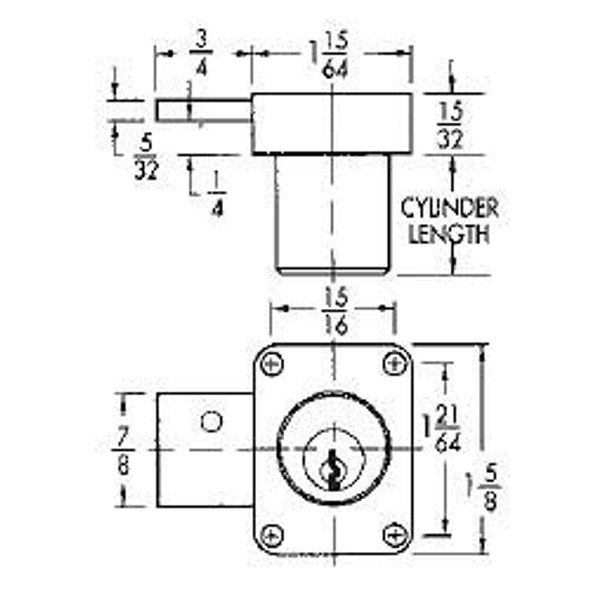 Compx National C8175 Cabinet Lock dimensions