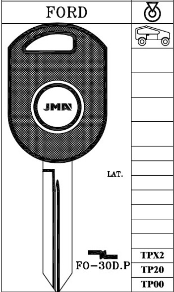 JMA TP00FO30DP Key Blank for Ford H84PT W/O Transponder