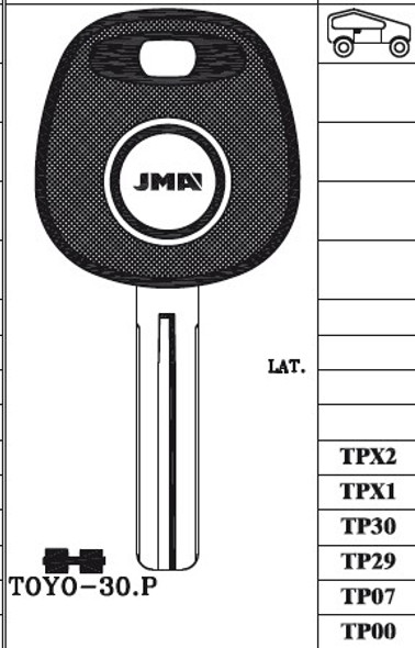 Key blank, JMA TP00TOYO30P for Toyota w/o Transponder