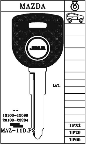 Key blank, JMA TP00MAZ11DP2 for Mazda w/o Transponder