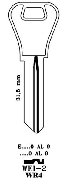 Key blank, JMA WEI2E for Weiser WR4