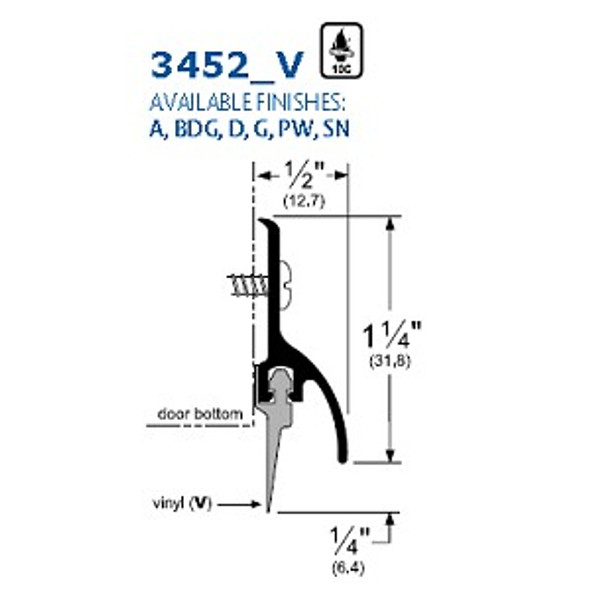 Pemko 3452AV 36 Door Bottom Sweep With Raindrip