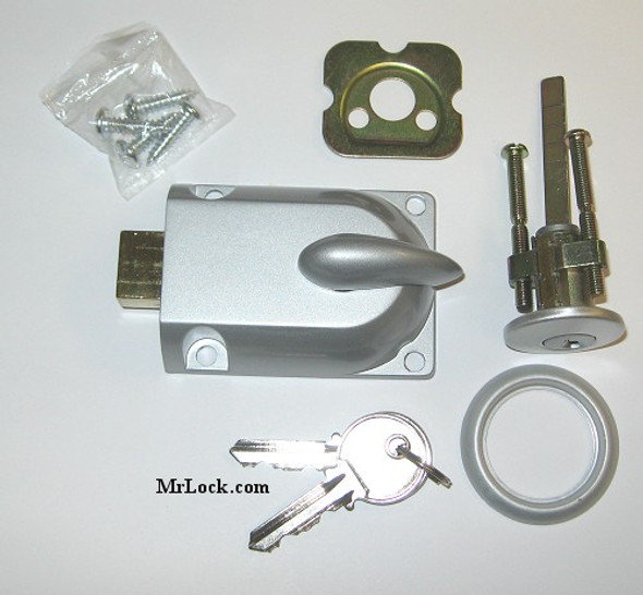 UHP 44835 Garage door style lock supplied in grey finish, with keyed cylinder.