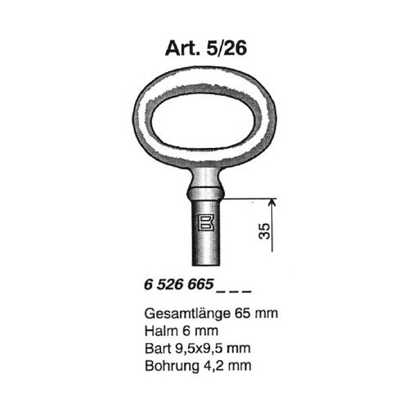 Key blank, Borkey ART5/26 Antique Furniture Key, Bit/Post 9.5x9.5