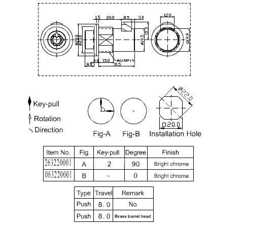 MEI 2632 Threaded Plunger Lock dimensions