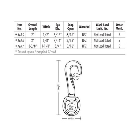 Lucky Line A675 swivel eye hook specifications