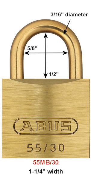 Abus 55MB/30 Brass Body Padlock with Brass Shackle, Keyed Different