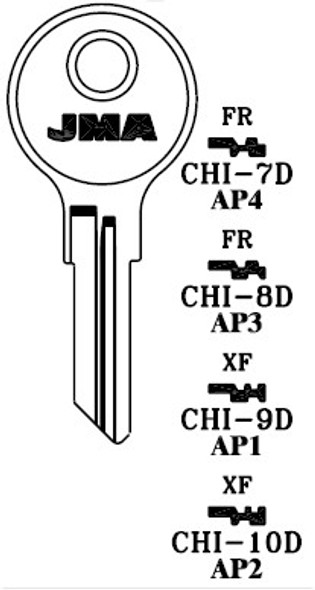 JMA CHI-9DE Group Key Blanks Line Drawing Profiles