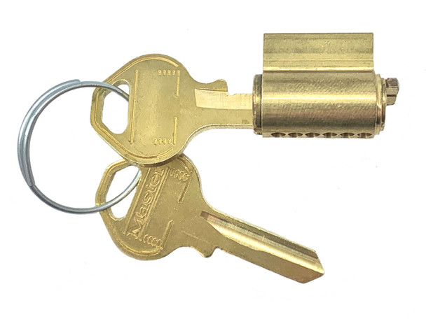 Master Lock 295W27 cylinder shown with 2 keys